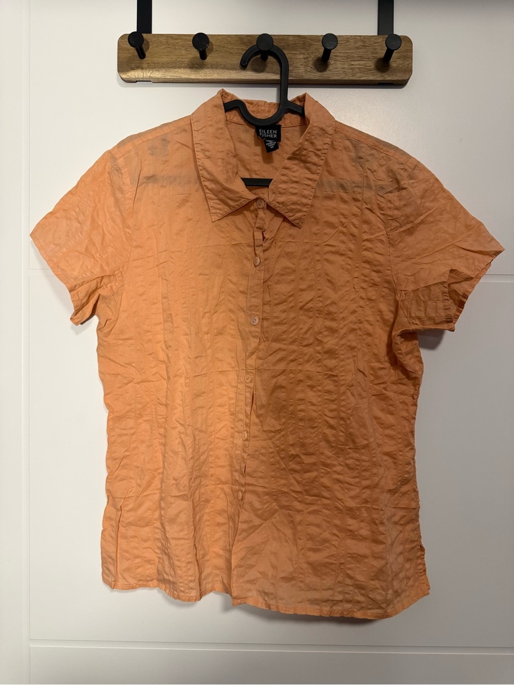 Eileen Fisher Short Sleeve Button-Down Shirt in Peach-Orange